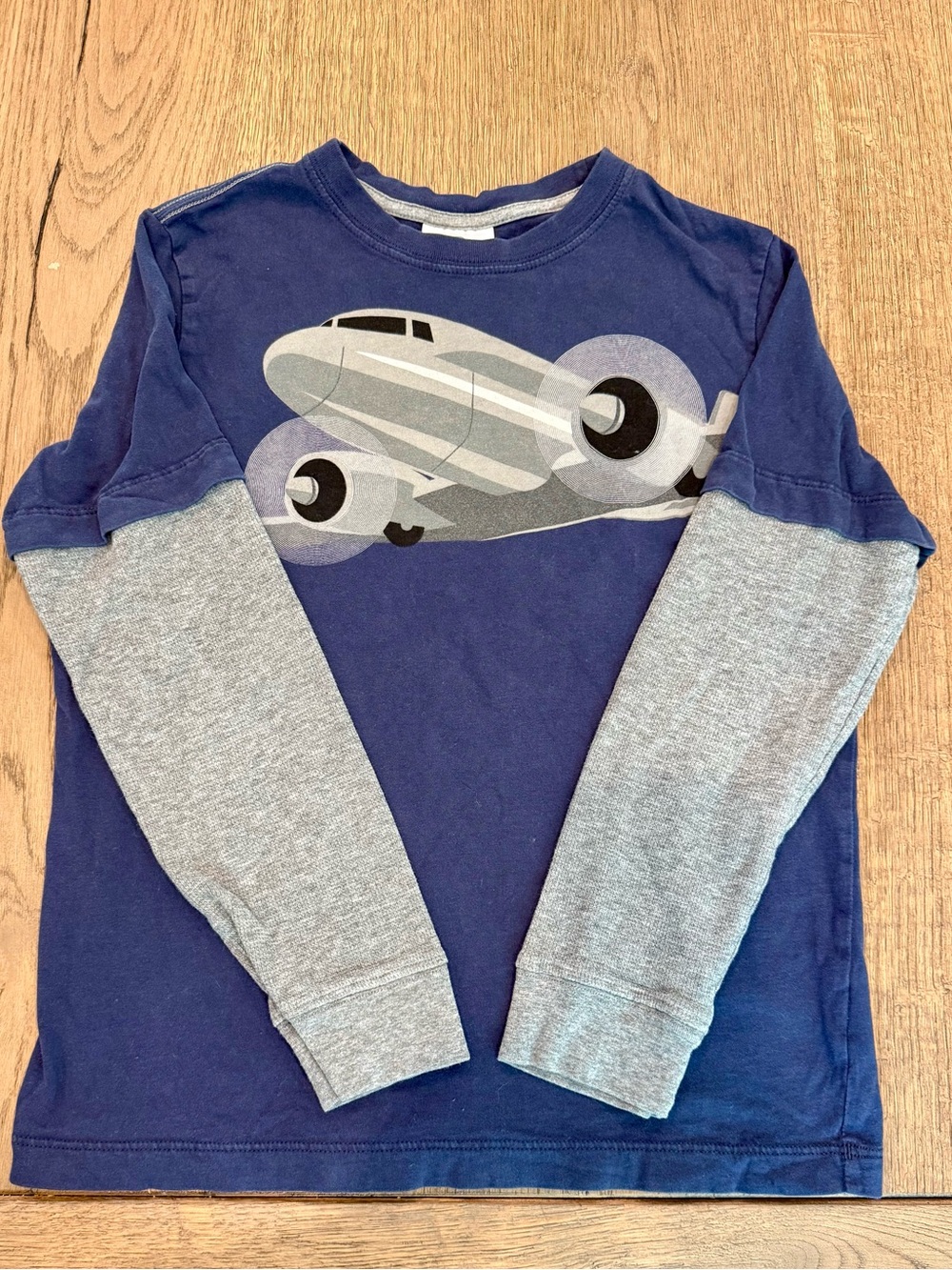 Hanna Andersson Double Sleeve Art Tee In Supersoft Jersey  Navy Airplane 10 140